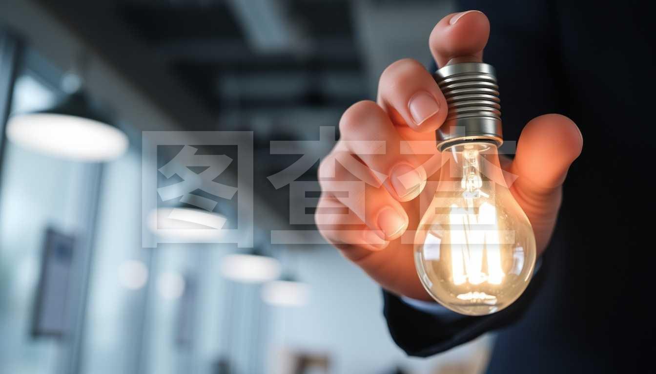 持有照明燈泡的商人